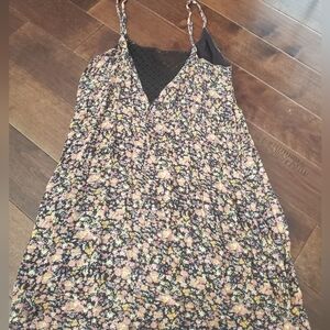 Spaghetti straps flowy dress size large women's warm colors flowers